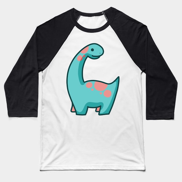 Cute Long Neck Dinosaur, Brontosaurus, Brachiosaurus Baseball T-Shirt by hugadino